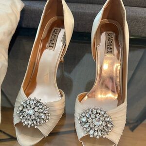 Badgley Mischka Cream Heels with Crystal Embellishments